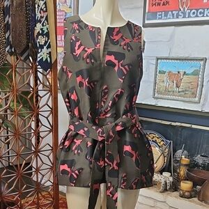 2015 BANANA REPUBLIC Jigsaw Ruffle Tunic Blouse W Tie Belt Size Medium